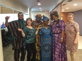 Recreation staff and PSWs dressed in West African & Toronto-African fusion clothing.