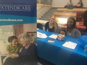 Lolade Adams and Sarah Campagna two co-op students at the Volunteer Fair at St. Clair College