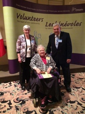 Florence Poole, Lorne and Jean Bell attended the Ontario Service Awards at Tudor Hall.